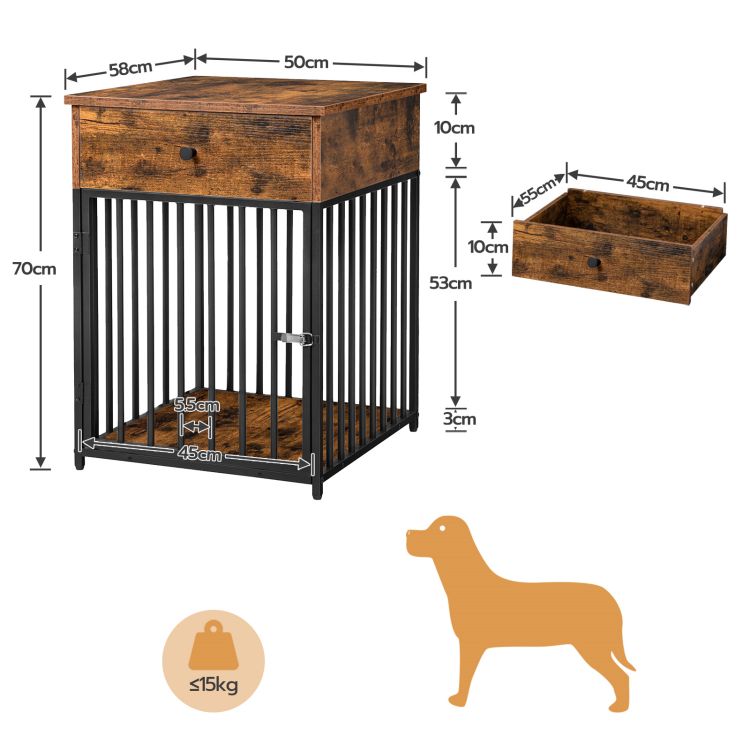 HOOBRO Dog Crate Furniture, Wooden Dog House, Decorative Dog Kennel with Drawer, Indoor Pet Crate End Table for Small Dog, Steel-Tube Dog Cage, Chew-Proof