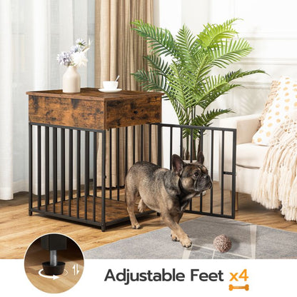 HOOBRO Dog Crate Furniture, Wooden Dog House, Decorative Dog Kennel with Drawer, Indoor Pet Crate End Table for Small Dog, Steel-Tube Dog Cage, Chew-Proof