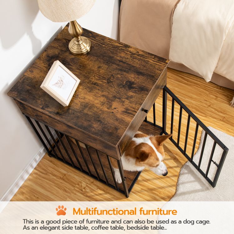 HOOBRO Dog Crate Furniture, Wooden Dog House, Decorative Dog Kennel with Drawer, Indoor Pet Crate End Table for Small Dog, Steel-Tube Dog Cage, Chew-Proof