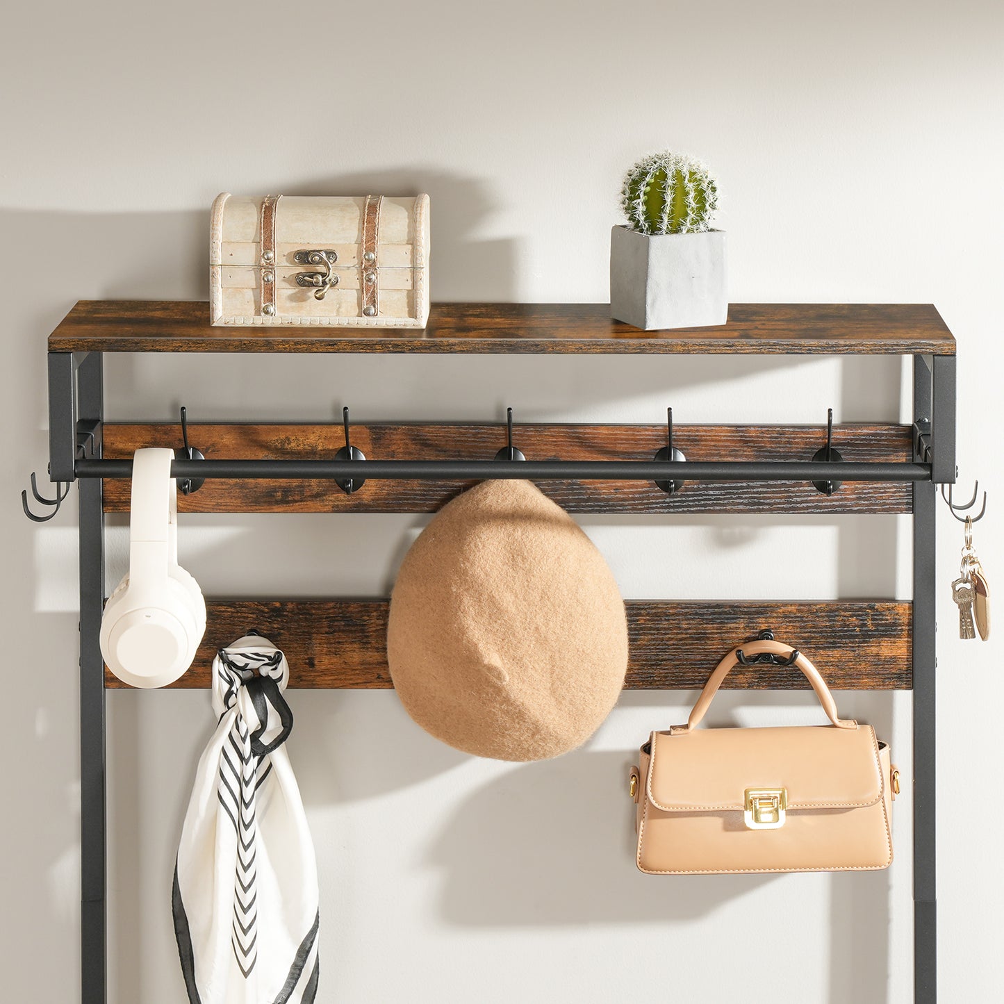 HOOBRO Hall Tree, Entryway Bench with Coat Rack, Shoe and Coat Rack for Entryway, Hall Tree Coat Rack, with PU Cushioned Seat, Non-Woven Fabric Drawer, for Entrance