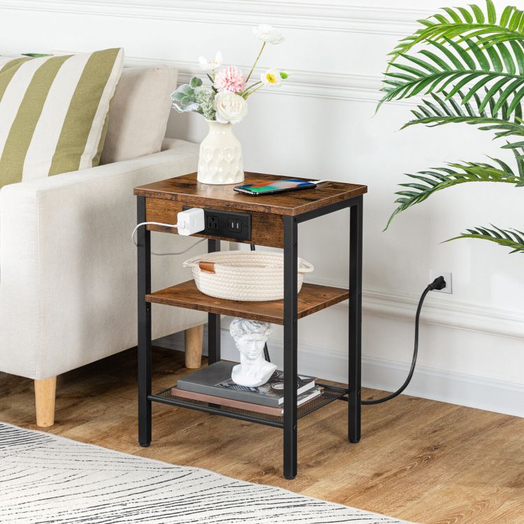 Side Table With Shelf, End Table With Shelf, Narrow End Table