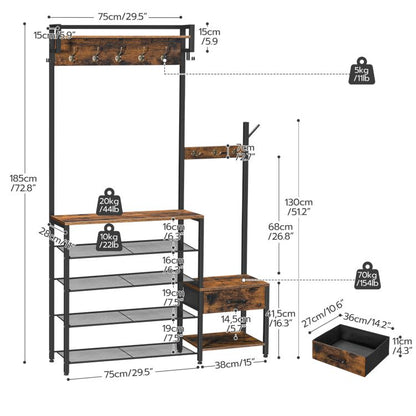 HOOBRO Hall Tree, Entryway Coat Rack Shoe Bench, Shoe and Coat Rack for Entryway, Hall Tree Coat Rack, with Non-Woven Fabric Drawer, for Entrance, Foyer