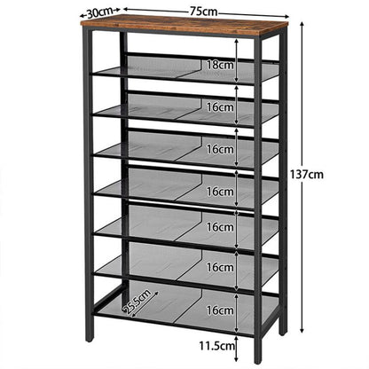 HOOBRO 8-Tier Shoe Rack, Large Capacity Shoe Shelf, Stable and Sturdy, Shoe Storage Organizer with Flat & Slant Adjustable Metal Shelves, Space Saver