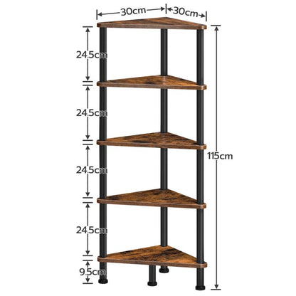 HOOBRO Corner Shelf, Industrial 5-Tier Wall Corner Bookshelf with Metal Frame, Corner Shelf Stand Display Plant Flower, Corner Bookcase for Small Spaces, Bedroom, Living Room