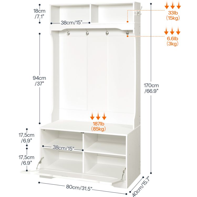 HOOBRO Hall Tree with Bench and Shoe Storage, Entryway Bench with Coat Rack and Shoe Cabinet, Flip-Down Cabinet Door, Coat Rack with Shoe Rack, Mud Room Bench with Storage and Seating