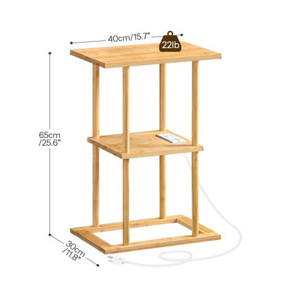 HOOBRO Bamboo Side Table with Charging Station, 2-Tier Small End Table with Storage Shelves, Bamboo Bedside Table, Easy Assembly, for Living Room, Bedroom, Office